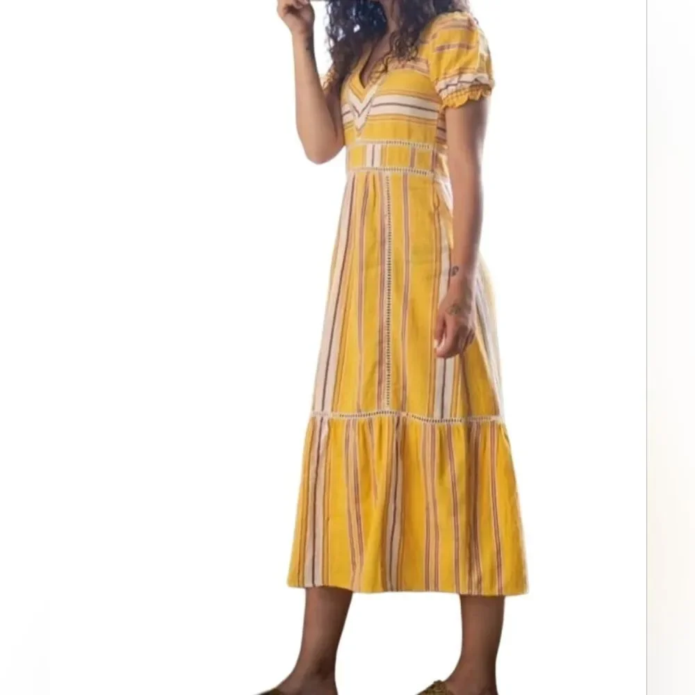 Abel The Label Anthropologie Yellow Striped Maxi Dress Small